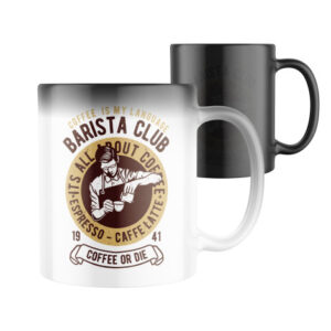 Manboxeo Magický keramický hrnek s potiskem Barista club 325 ml