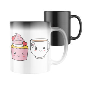 Manboxeo Magický keramický hrnek s potiskem Roztomilý hrnek kafe a cupcake 325 ml