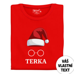Dámské tričko s potiskem “Vánoční čepice s brýlemi” a jménem