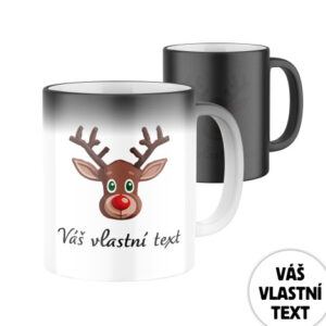 Magický keramický hrnek s potiskem Vánoční sobík - hnědý s vlastním textem