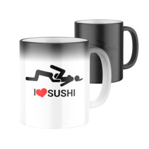 Manboxeo Magický keramický hrnek s potiskem I ❤ sushi 325 ml
