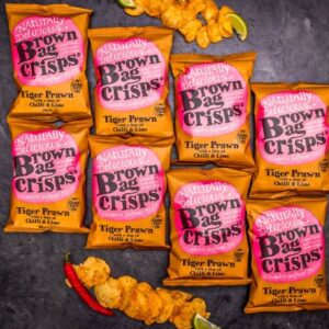 8× Brambůrky Brown Bag Crisps - krevety a limetka 40 g