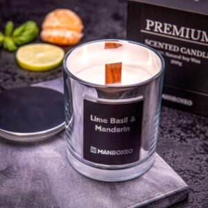 Prémiová svíčka s dřevěným knotem s intenzivní vůní - Lime Basil & Mandarine 200 g